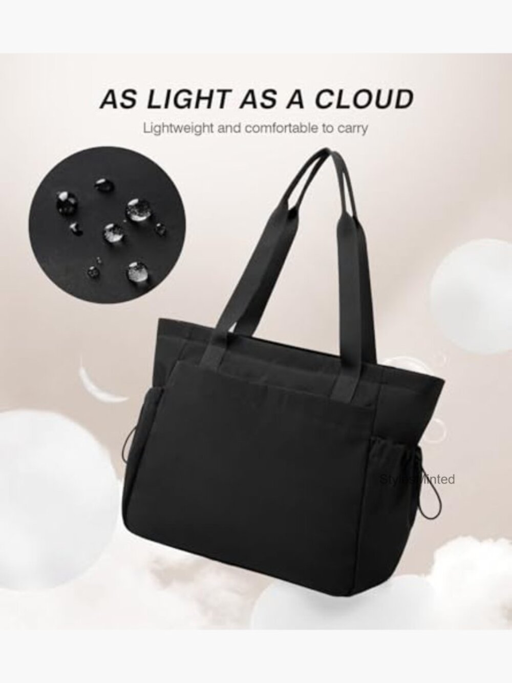Large Tote Bag Lightweight Travel Work Gym Handbag with Zipper - Picture 5 of 7